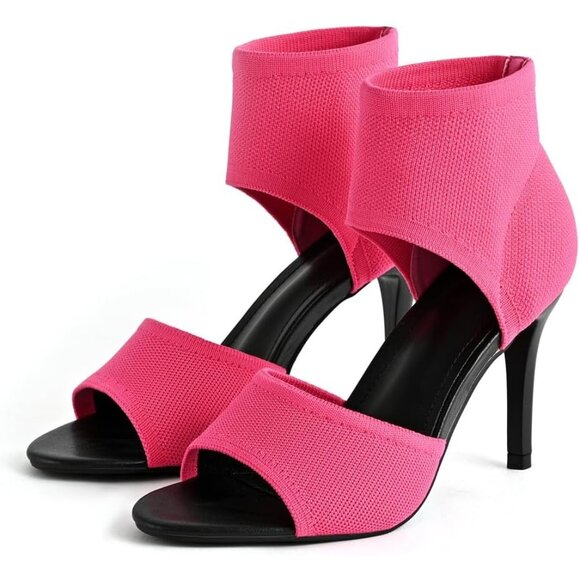 Hot Pink 3 Inches Peep Toe Synthetic Stiletto Stretchy Heeled Sandals for Women - Picture 10 of 10